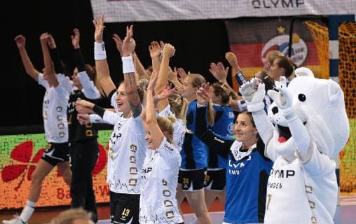 14 10 2018 Germany Bietigheim Handball Champions League Women Group Stage 2 Gameday League Season 2018 2019 SG BBM Bietigheim vs CSM Bucuresti Final cheering midf. Luisa Schulze Antje Lauenroth BBM cheering