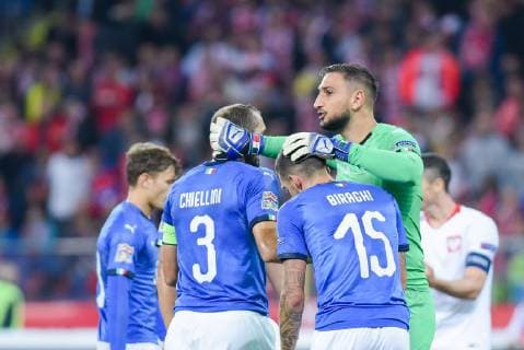 Fußball, Nations League, Polen - Italien 14.10.2018 CHORZOW - KATOWICE, STADION SLASKI (KATOWICE, POLAND SILESIA STADIUM) PILKA NOZNA (FOOTBALL) LIGA NARODOW UEFA (UEFA NATIONAL LEAGUE) MECZ POLSKA - WLOCHY ( GAME POLAND - ITALY ) NZ GIORGIO CHIELLINI BIRAGHI CRISTIANO DONNARUMMA GIANLUIGI FOTO MARCIN PIRGA CYFRASPORT NEWSPIX.PL --- Newspix.pl  20181014CSMP0036