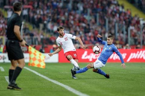 Fußball, Nations League, Polen - Italien 2018.10.14 Chorzow Pilka Nozna Reprezentacja Liga Narodow Polska - Wlochy N z Bartosz Bereszynski, Marco Verratti Foto Tomasz Folta PressFocus 2018.10.14 Chorzow Football Uefa Nations League 2019 Poland - Italy Bartosz Bereszynski, Marco Verratti Credit: Tomasz Folta PressFocus NEWSPIX.PL --- Newspix.pl  20181014PF_TF001