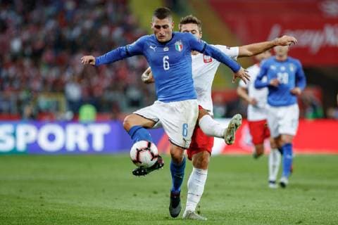 Fußball, Nations League, Polen - Italien 2018.10.14 Chorzow Pilka Nozna Reprezentacja Liga Narodow Polska - Wlochy N z Marco Verratti, Karol Linetty Foto Tomasz Folta PressFocus 2018.10.14 Chorzow Football Uefa Nations League 2019 Poland - Italy Marco Verratti, Karol Linetty Credit: Tomasz Folta PressFocus NEWSPIX.PL --- Newspix.pl  20181014PF_TF009