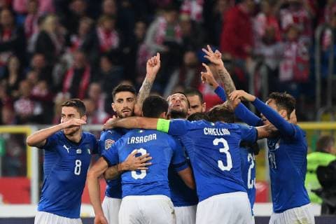 Sport Bilder des Tages Fußball, Nations League, Polen - Italien Photo Alfredo Falcone - LaPresse14 10 2018 Katowice (Poland SoccerPolonia - ItaliaNations League 2019 - Slasky Stadium of KatowiceIn the pic:italy celebrates  Copyright: xAlfredoxFalconex-xLaPresse ALFREx