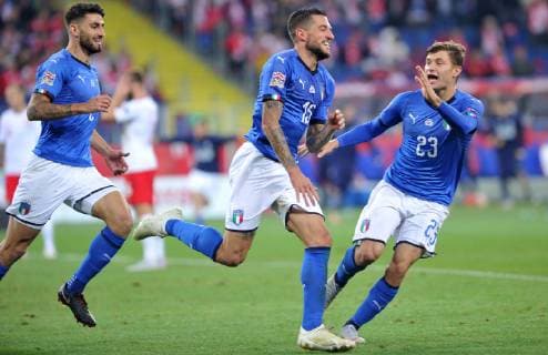 Fußball, Nations League, Polen - Italien 2018.10.14 Chorzow Pilka nozna UEFA Liga Narodow Polska - Wlochy N z Christiano Biraghi celebrates scoring a goal, bramka, radosc Foto Rafal Rusek PressFocus 2018.10.14 Chorzow Football UEFA Nations League Poland - Italy Christiano Biraghi celebrates scoring a goal, bramka, radosc Credit: Rafal Rusek PressFocus NEWSPIX.PL --- Newspix.pl  20181014PF_RR194