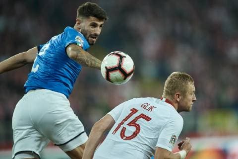 14.10.2018 CHORZOW - KATOWICE, STADION SLASKI (KATOWICE, POLAND SILESIA STADIUM) PILKA NOZNA (FOOTBALL) LIGA NARODOW UEFA (UEFA NATIONAL LEAGUE) MECZ POLSKA - WLOCHY ( GAME POLAND - ITALY ) NZ. CRISTIANO PICCINI, KAMIL GLIK FOTO RADOSLAW JOZWIAK CYFRASPORT NEWSPIX.PL --- Newspix.pl  CSRJ2196