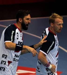14.10.2018 Szeged(Hungary) MOL Pick Szeged-SG Flensburg-Handewitt Velux EHF men s handball champions legue Tobias Karlsson(L) and Anders Zachariassen(r) SG Flensburg Handewitt : 