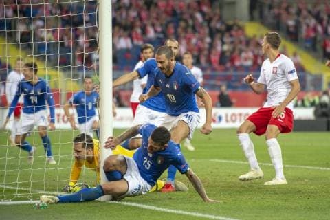 October 14, 2018 - Chorzow, Poland - Cristiano Biraghi of Italy scoring during the UEFA Nations League A match between Poland and Italy at Silesian Stadium in Chorzow, Poland on October 14, 2018 Poland v Italy-UEFA Nations league  - ZUMAn230 20181014_zaa_n230_729 Copyright: xAndrewxSurmax