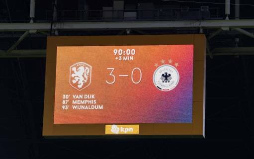 Soccer Men Season 2018 19 Nations League 3 Gameday International in Amsterdam Netherlands Germany Scoreboard with 3 0 Full Time 13 10 2018 Copyright: xMatthiasxKochx