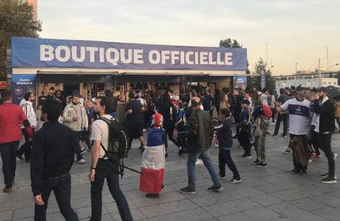 Official fan shop at the stadium 16 10 2018 France vs Germany 4 Gameday UEFA Nations League Stade de France DISCLAIMER DFB regulations prohibit any use of photographs