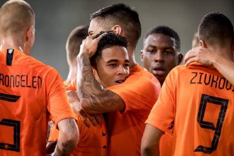 Justin Kluivert of Netherlands U21 U 21 1-0 during the EURO U21 2019 qualifying match between The Netherlands U21 and Ukraine U21 at the Vijverberg stadium on October 16, 2018 in Doetinchem, The Netherlands EURO U21 2019 qualifier 2018 2019 xVIxVIxImagesx xRonaldxBonestrooxIVx 12471236