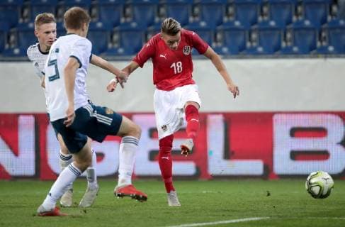 SOCCER - Under-21 EURO 2019, AUT VS RUS SANKT POELTEN,AUSTRIA,16.OCT.18 - SOCCER - OEFB international match Länderspiel Under-21 European Championship EM Europameisterschaft 2019, qualification, Austria vs Russia. Image shows Daniil Fomin (RUS) and Hannes Wolf (AUT). Keywords: goal. GEPAxpictures xWalterxLuger