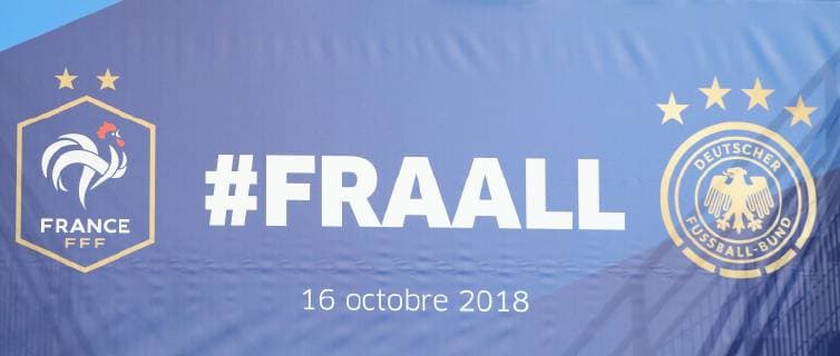 Banner with Twitter hashtag in the interior 16 10 2018 France vs Germany 4 Gameday UEFA Nations League Stade de France DISCLAIMER DFB regulations prohibit any use of images as image sequences and or quasi video