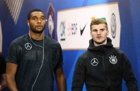 Jonathan Tah Germany Germany and Timo Werner Germany Germany in the Players Tunnel 16 10 2018 France vs Germany 4 Gameday UEFA Nations League Stade de France DISCLAIMER DFB regulations prohibit any use of images as image sequences and or quasi video