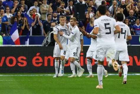 celebrate the goal Goalie 0 1 by Toni Kroos Germany Germany 16 10 2018 France vs Germany 4 Gameday UEFA Nations League Stade de France DISCLAIMER DFB regulations prohibit any use of images as image sequences and or quasi video