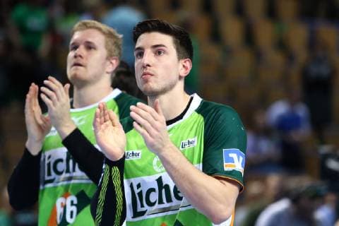 Anton Lindskog Wetzlar left and Alexander Hermann Wetzlar are disappointed about the defeat against Melsungen HSG Wetzlar vs MT Melsungen Handball DHB Pokal 16 10 2018 HSG Wetzlar vs MT Melsungen Handball DHB Pokal 16 10 2018 Wetzlar Copyright: xEIBNER RenexWeissx EP_RWS