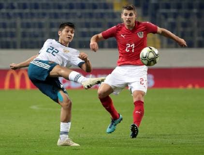 SOCCER - Under-21 EURO 2019, AUT VS RUS SANKT POELTEN,AUSTRIA,16.OCT.18 - SOCCER - OEFB international match Länderspiel Under-21 European Championship EM Europameisterschaft 2019, qualification, Austria vs Russia. Image shows Ilzat Akhmetov (RUS) and Ivan Ljubic (AUT). GEPAxpictures xWalterxLuger