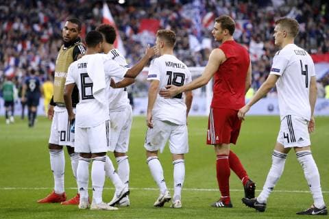 NEW Manuel Goalkeeper Team Germany With KIMMICH ung GINTER after the match UEFA Nation League 2018 Game France Germany 2 1 in Stade de France on 16 October 2018 in Paris DFB regulations prohibit any use of images as image sequences and or quasi video
