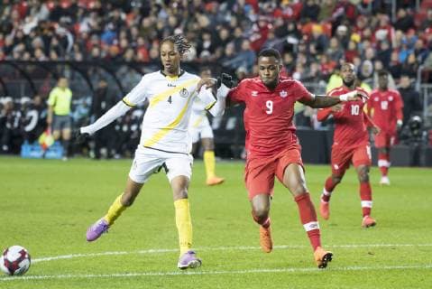 Fußball, Nations League, Kanada - Dominica October 16, 2018 - Toronto, Ontario, Canada - Canada MNT vs Dominica Nations League qualifier Game at BMO Field 5-0. IN PICTURE: CYLE LARIN Canada MNT vs Dominica - Nations League qualifier - ZUMAm154 20181016_zap_m154_024 Copyright: xAngelxMarchinix