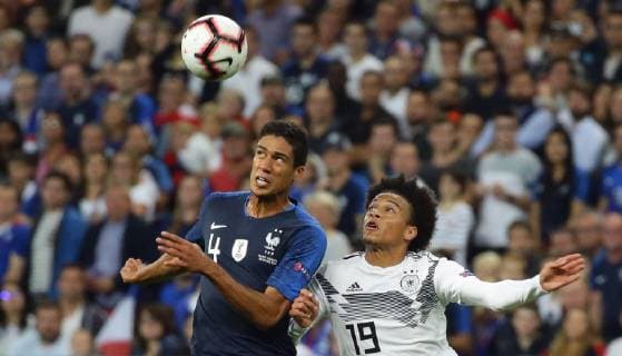 Paris Football Nations League France vs Germany from left Raphael Varane FRA Leroy Sane GER DFB regulations prohibit any use of images as image sequences and or quasi video