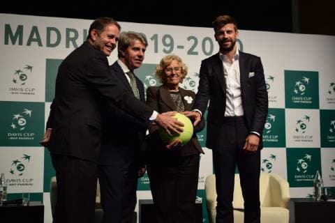 Presentacion de la Copa Davis and Madrid Madrid Spain 17 10 18 Gerard Pique Manuela Carmena Presentation of the Davis Cup in Madrid  xx xx