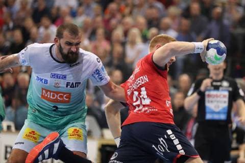 SG Flensburg Handewitt vs SC Magdeburg Handball DHB Cup Round of 16 17 10 18 Jim Gottfridsson SG Flensburg Handewitt 24 against Zeljko Musa SC Magdeburg 02 xmmkx