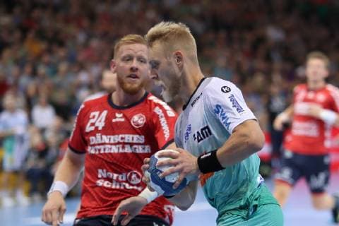 SG Flensburg Handewitt vs SC Magdeburg Handball DHB Cup Round of 16 17 10 18 Matthias Musche SC Magdeburg 06 against Jim Gottfridsson SG Flensburg Handewitt 24 xmmkx