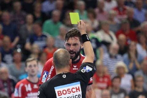 SG Flensburg Handewitt vs SC Magdeburg Handball DHB Pokal Round of 16 17 10 18 Tobias Karlsson SG Flensburg Handewitt 03 receives a yellow card xmmkx