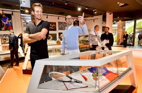 Czech tennis players Radek Stepanek, right, and Tomas Berdych open the Tennis Hall of Fame in shopping house Gallery Harfa in Prague, Czech Republic, October 18, 2018. (CTKxPhoto VitxSimanek) CTKPhotoP201810180383601  VIS 003