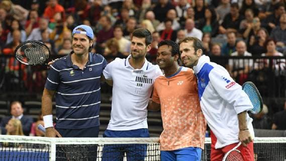 Sport Themen der Woche KW42 Sport Bilder des Tages (L-R) Tommy Haas of German, Novak Djokovic of Serbia, Leander Paes of India and Czech tennis player Radek Stepanek pose during the farewell party of Radek Stepanek ending his career in Prague, Czech Republic, October 18, 2018. (CTKxPhoto MichalxKamaryt). CTKPhotoP201810180921001  _KMT2764