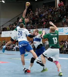 Benedikt Brielmeier DJK Rimpar Wolves Daniel Zele Dessau Rosslauer HV 06 Libor Hanisch Dessau Rosslauer HV 06 Patrick Gempp DJK Rimpar Wolves DKB 2 Handball Bundesliga DJK Rimpar Wolves Dessau Rosslauer HV 06 xfsx