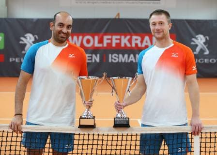 Purav Raja Antonio Sancic with cup double award ceremony Presentation Tennis Wolffkran Open ATP Challenger TC Ismaning Ismaning Bavaria Germany 21 October 2018 Â Copyright: xJuergenxHasenkopfx