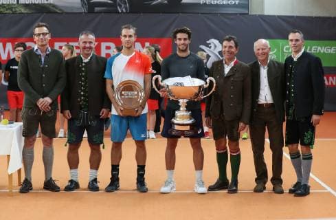 Wolffkran Open Feature Award ceremony Presentation with winner Filippo Baldi ITA and finalist Gleb Sakharov FRA Tennis Wolffkran Open ATP Challenger TC Ismaning Ismaning Bavaria Germany 21 October 2018 Copyright: xJuergenxHasenkopfx