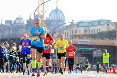 Piepenbrock 20 Dresden Marathon Runners in front of the Old Town scenery Dresden Saxony Germany