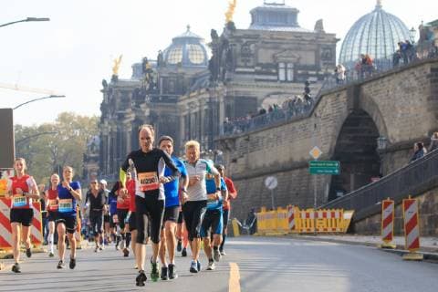 Piepenbrock 20 Dresden Marathon Runners in front of the Old Town scenery Dresden Saxony Germany