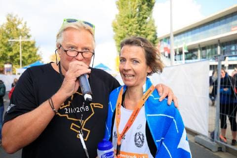 Piepenbrock 20 Dresden Marathon Sandra Boitz GER Leipzig herewith Artur Schmidt wins the marathon for the women Dresden Sachsen Germany