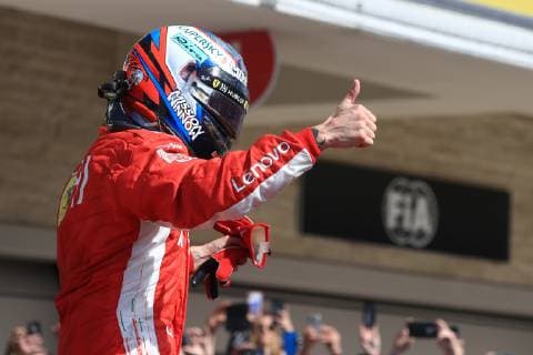 21st October 2018, Circuit of The Americas, Austin, USA; Formula One Grand Prix of The United States, race day; Scuderia Ferrari, Kimi Raikkonen celebrates as he wins in Austin  ActionPlus12072261 Octane
