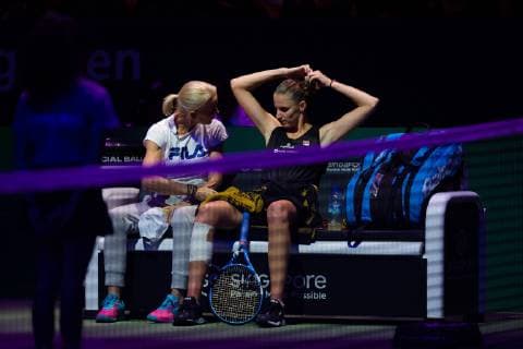 October 21, 2018 - Kallang, SINGAPORE - Karolina Pliskova of the Czech Republic in action during her first match at the 2018 WTA Tennis Damen Finals tennis tournament 2018 WTA Finals - 21 Oct - ZUMAa181 20181021_zaa_a181_089 Copyright: xAFP7x