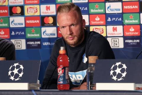 Kevin Vogt Hoffenheim 22 A look through the camera at the press conference PK Press Conference Press event Media event Single image Action Action Football UEFA Champions League Press Conference TSG 1899 Hoffenheim xozx
