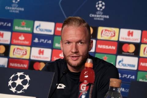 Kevin Vogt Hoffenheim 22 A look through the camera at the press conference PK Press Conference Press event Media event Single image Action Action Football UEFA Champions League Press Conference TSG 1899 Hoffenheim xozx