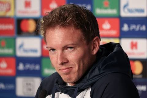 Julian Nagelsmann Coach Head Coach Hoffenheim Single Action Action Portrait Portrait at the Press Conference PK Press Conference Press Date Media Date Joy Friendly Cheerful Radiant Optimistic Soccer UEFA Champions League Press Conference TSG 1899 Hoffenheim xozx