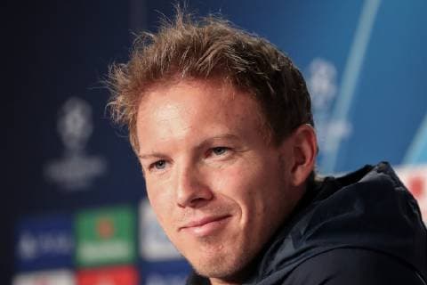 Julian Nagelsmann Coach Head Coach Hoffenheim Single Action Action Portrait Portrait at the Press Conference PK Press Conference Press Date Media Date Joy Friendly Cheerful Radiant Optimistic Soccer UEFA Champions League Press Conference TSG 1899 Hoffenheim xozx