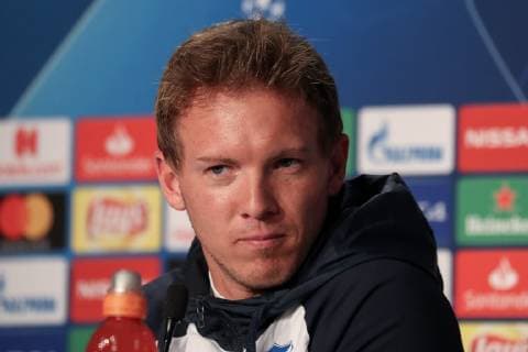 Julian Nagelsmann Coach Head Coach Hoffenheim Single Action Action at the Press Conference PK Press Conference Press Date Media Portrait Portrait Portrait Football UEFA Champions League Press Conference TSG 1899 Hoffenheim xozx