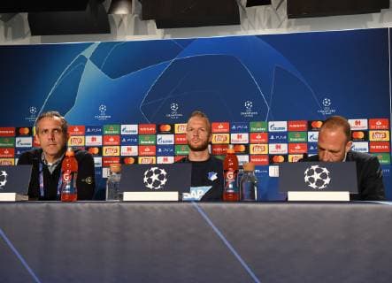 22 10 2018 xmeix Football UEFA Champions League Press Conference Final training TSG 1899 Hoffenheim Olympique Lyon emporer l Hoffenheim Press Secretary Holger Kliem Hoffenheim Coach Julian Nagelsmann Daniel Barsan DFL DFB REGULATIONS PROHIBIT ANY USE OF PHOTOGRAPH as IMAGE SEQUENCES and or QUASI VIDEO Sinsheim prio:1