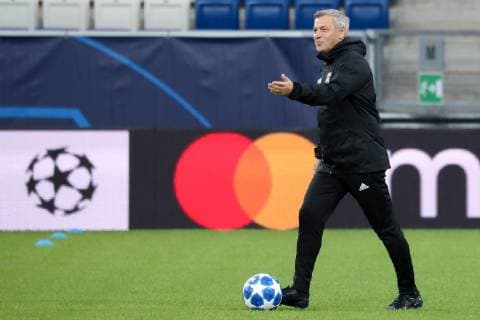 Bruno Genesio Coach Head Coach Lyon on Ball Cut Out Full Length Single Action Action Action Scene Joy Friendly Cheerful Optimistic Soccer Football UEFA Champions League Final Formation Olympique Lyon xozx