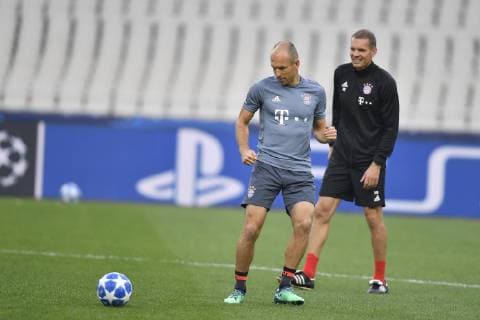 Bayern Munchen, official traininga Bayern Munchen s Arjen Robben in action during the official training of Bayern Munchen one day before the game for UEFA Champions League against AEK Athens, on Olimpic Stadium, Athens, Greece, 22 October 2018 Copyright: xAlexxNicodimx