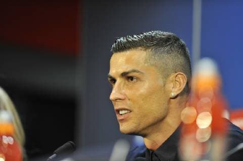 Fu?ball, CL, Juventus Turin Pressekonferenz Juventus press conference PK Pressekonferenz Cristiano Ronaldo during the Juventus press conference at Old Trafford, Manchester Content Not Available For UK Newspapers Copyright: xStefanoxGnechx FIL-12441-0008