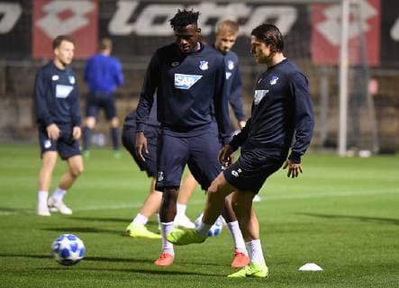 22 10 2018 xmeix Football UEFA Champions League Press Conference Final training TSG 1899 Hoffenheim Olympique Lyon emporer Kasim Adams Nuhu TSG 1899 Hoffenheim Nico Schulz TSG 1899 Hoffenheim DFL DFB REGULATIONS PROHIBIT ANY USE OF PHOTOGRAPH as IMAGE SEQUENCES and or QUASI VIDEO Sinsheim prio:1