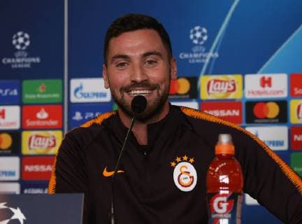 Galatasaray s Football Team player Sinan Gumus gives a press conference PK Pressekonferenz on the eve of the team s a day before their UEFA Champions League match against Schalke on October 23 , 2018 in Istanbul , Turkey. 