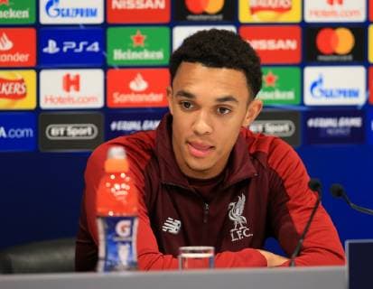 23rd October 2018, Anfield, Liverpool, England; UEFA Champions League football, Liverpool versus Red Star Belgrade press conference PK Pressekonferenz Trent Alexander-Arnold of Liverpool answers a question during the press conference ahead of tomorrow s group match  ActionPlus12072423 DavidxBlunsden