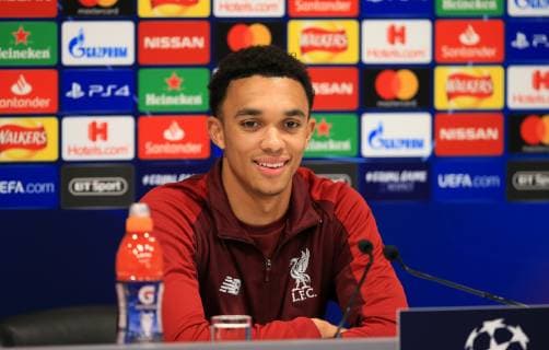 23rd October 2018, Anfield, Liverpool, England; UEFA Champions League football, Liverpool versus Red Star Belgrade press conference PK Pressekonferenz Trent Alexander-Arnold of Liverpool answers a question during the press conference ahead of tomorrow s group match  ActionPlus12072424 DavidxBlunsden