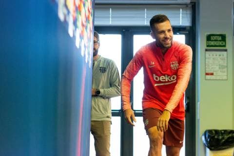 FC Barcelona Barca s defender Jordi Alba attends a press conference PK Pressekonferenz in Barcelona, Catalonia, Spain, 23 October 2018, on the eve of the UEFA Champions League group B soccer match between FC Barcelona and Internazionale at Camp Nou Stadium. FC Barcelona s press conference !ACHTUNG: NUR REDAKTIONELLE NUTZUNG!  Copyright: xEnricxFontcubertax GRAF3036 20181023-636759116213973070