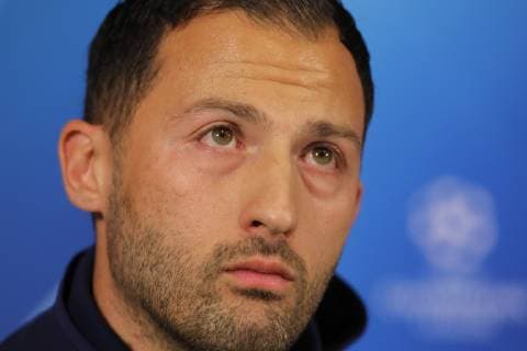 FC Schalke 04 Football Team Coach Domenico Tedesco gives a press conference PK Pressekonferenz on the eve of the team s a day before their UEFA Champions League match against Galatasaray on October 23 , 2018 in Istanbul , Turkey. 